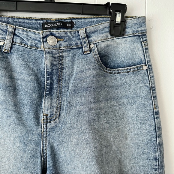 Biography Denim Teens blue highwaisted wide legged distress ankle jeans, small - Picture 2 of 5